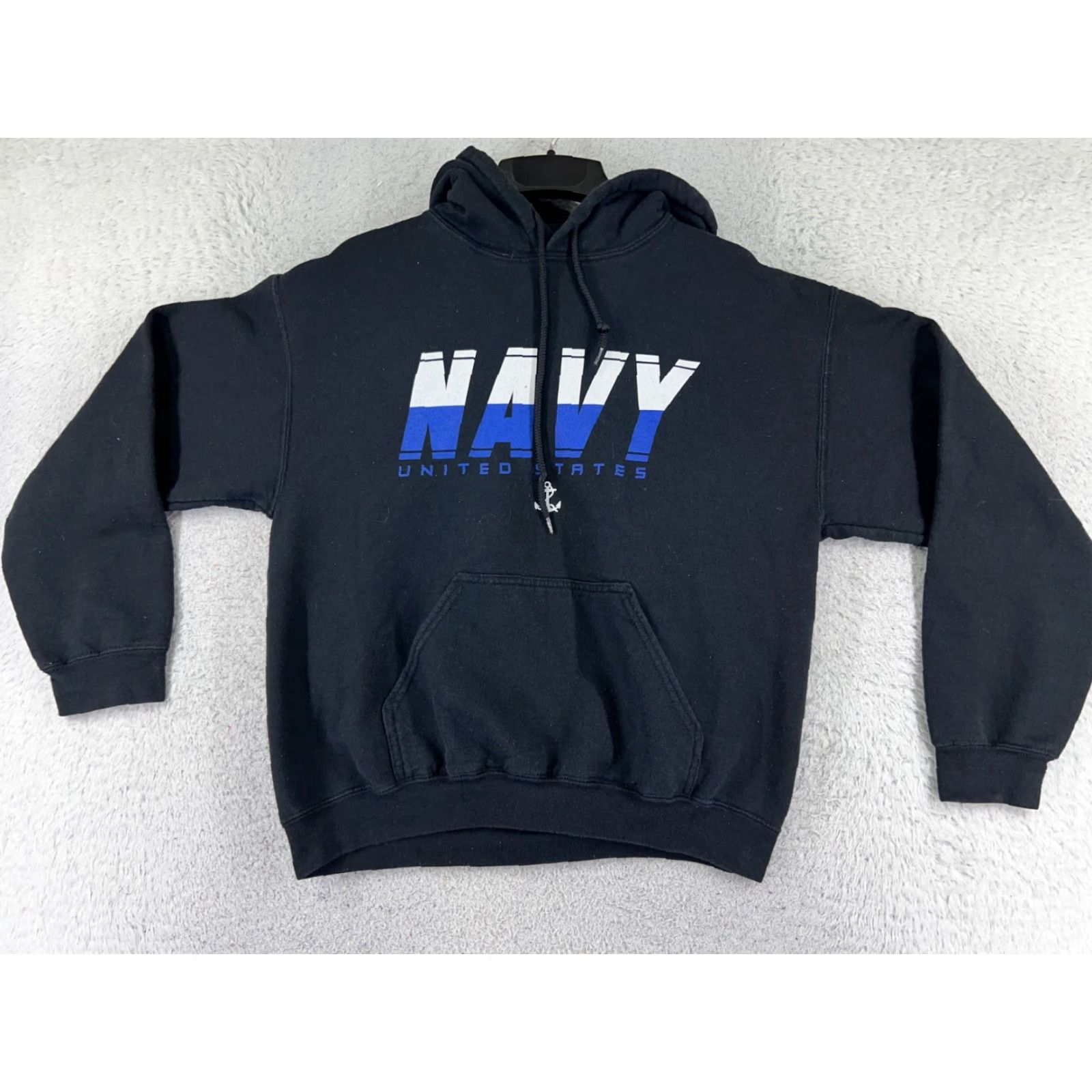 Gildan US Navy Hoodie Mens M Black Pocket Cotton Blend Jersey Fabric 008 Shirt Size US M / EU 48-50 / 2 - 2 Thumbnail