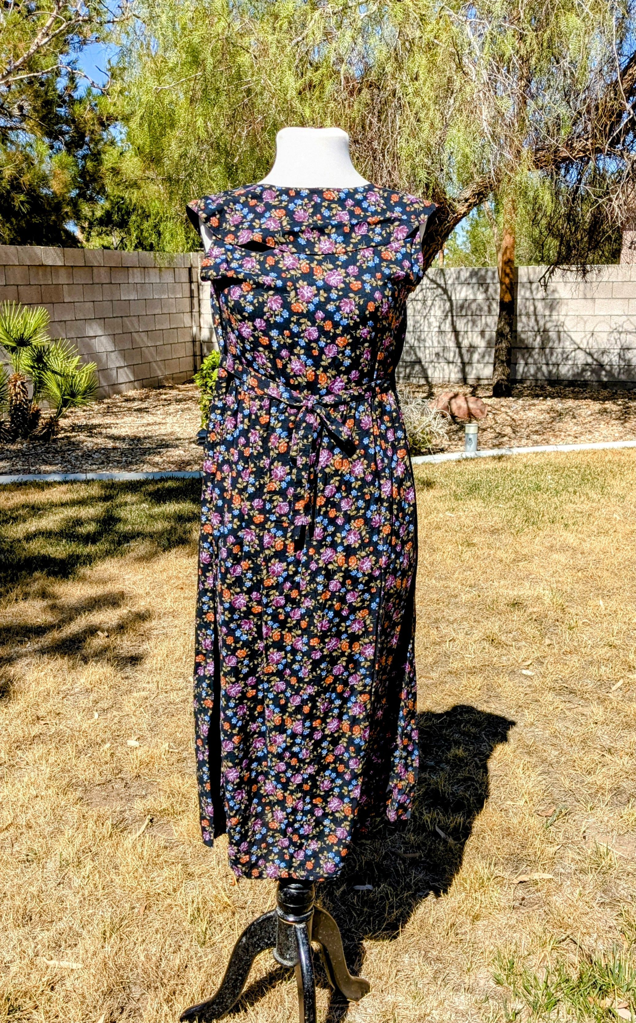 Designer Sostanza Floral Midi Blouson Wide Ruffle Collar Tank Dress Size S / US 4 / IT 40 - 2 Thumbnail