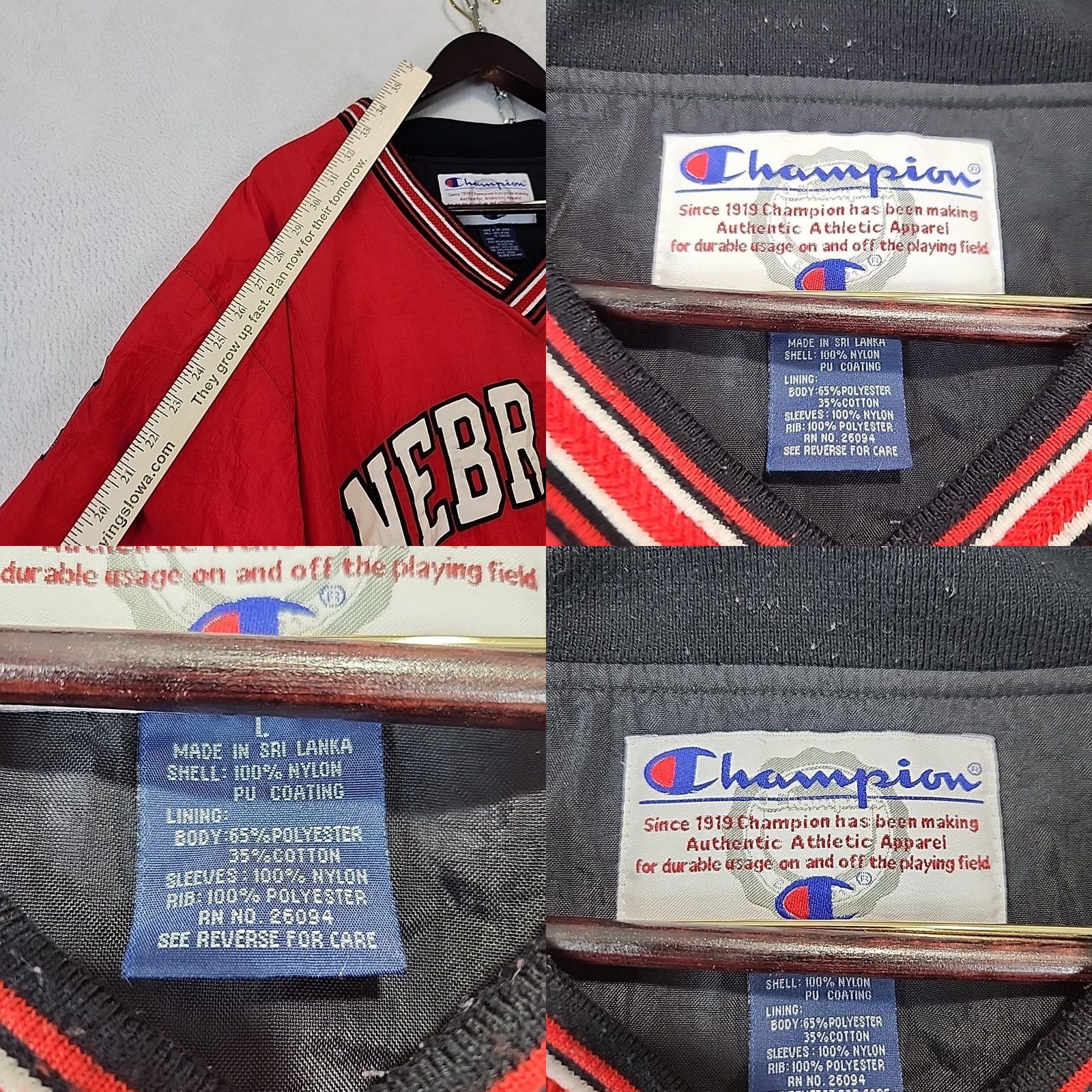 Champion VINTAGE Champion Nebraska Huskers V Neck Pullover Windbreaker Jacket Mens L Red Nylon Polyester Lining Logo 90s Sports NCAA Size US L / EU 52-54 / 3 - 8 Thumbnail