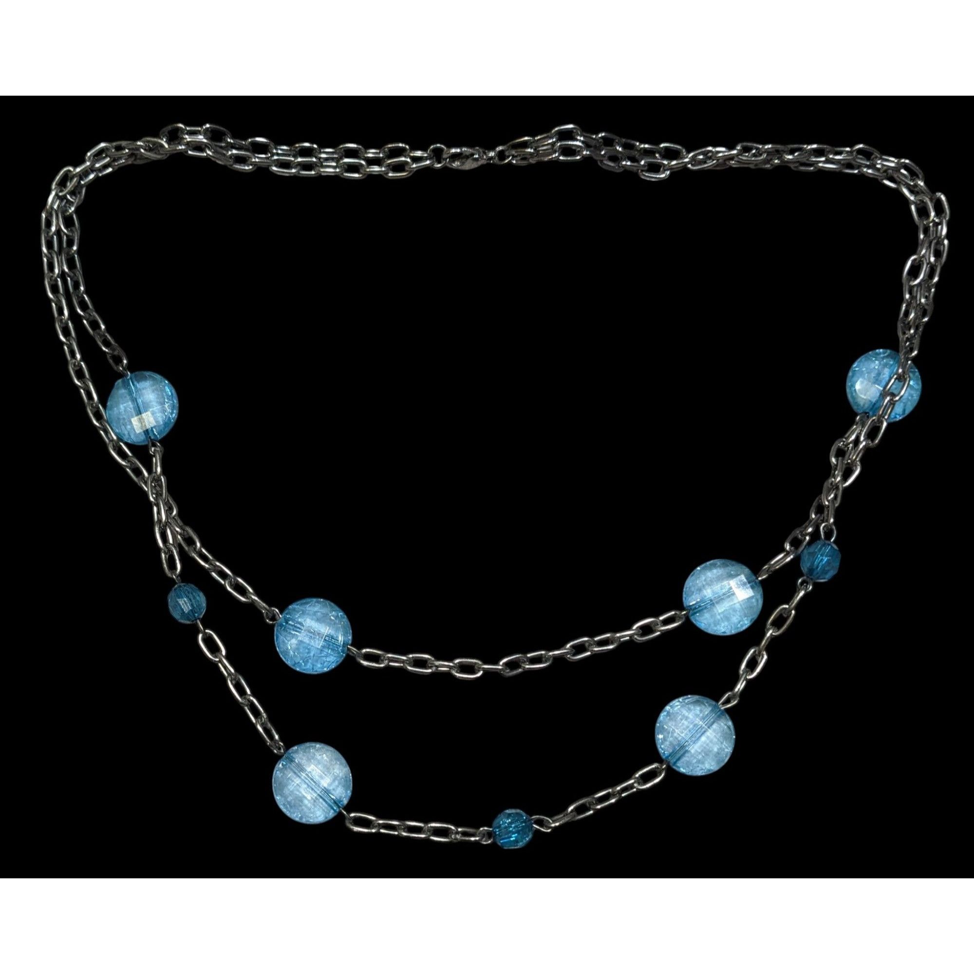 Other Double Strand Gunmetal Chain Necklace With Blue Crackle Acry Size ONE SIZE - 1 Thumbnail