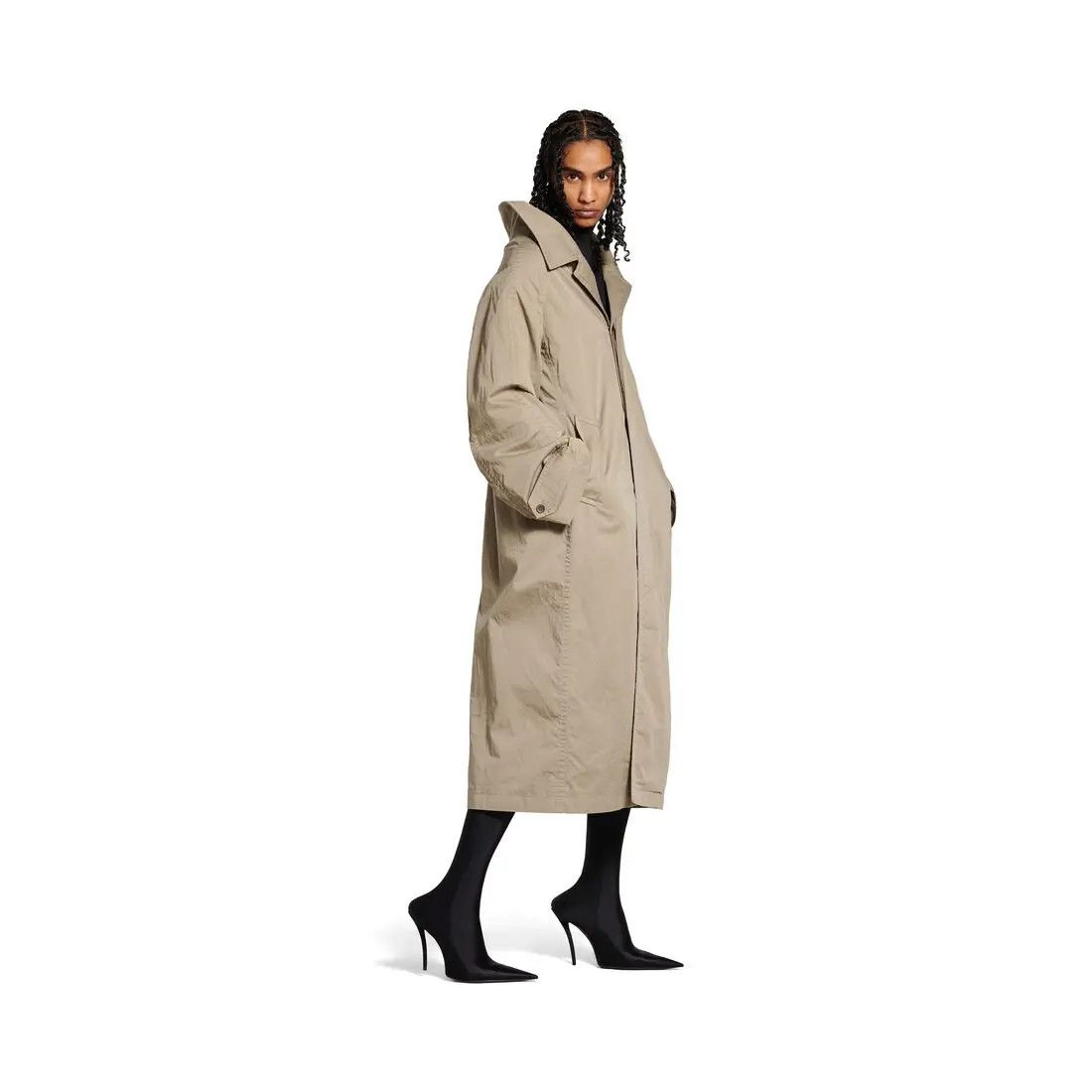 Balenciaga o1tr1nto1125 Off Shoulder Carcoat in Beige Size M / US 6-8 / IT 42-44 - 1 Thumbnail