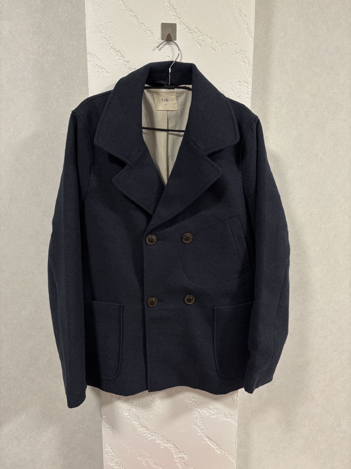 Folk Folk Double-breasted Pea Coat Dark Blue Sz: 3/M Front Pocket Size US M / EU 48-50 / 2 - 6 Thumbnail