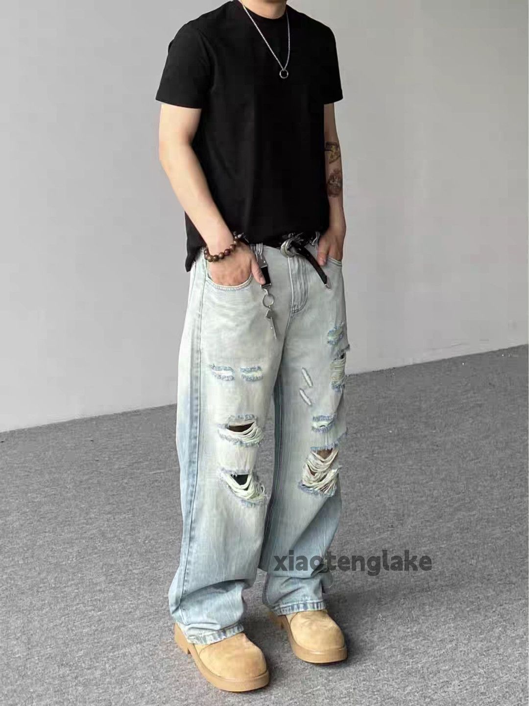 Vintage Custom washed faded loose baggy hiphop ripped jeans Size US 32 / EU 48 - 8 Thumbnail