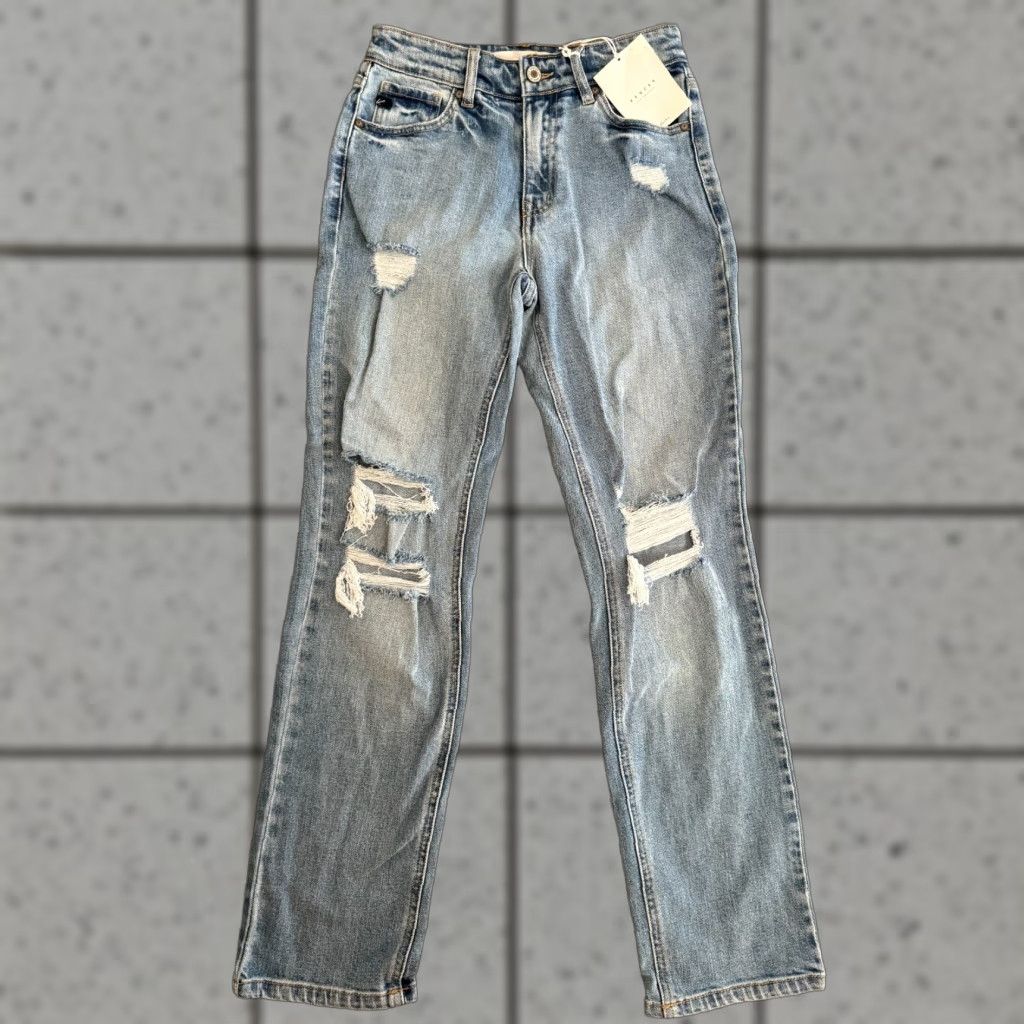 Vintage KanCan Jeans Straight Leg Distressed Women's Size 5/26 Light Wash NWT Size 27" / US 4 / IT 40 - 1 Thumbnail