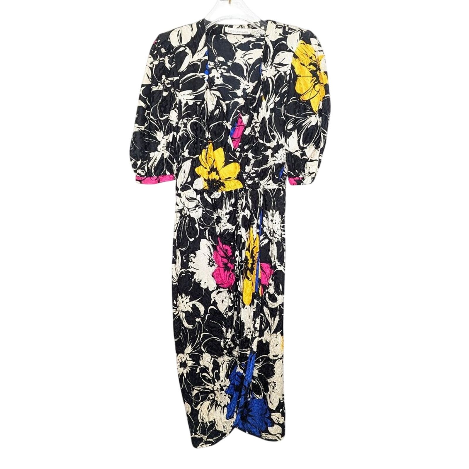 Vintage Vintage Jerri Sherman Bold Graphic Floral Print Silk Dress Size XS / US 0-2 / IT 36-38 - 1 Thumbnail