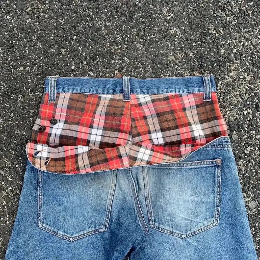 ANKLE PANTS JAPANESE VINTAGE DENIM FADED RIPPED CHECK PANTS