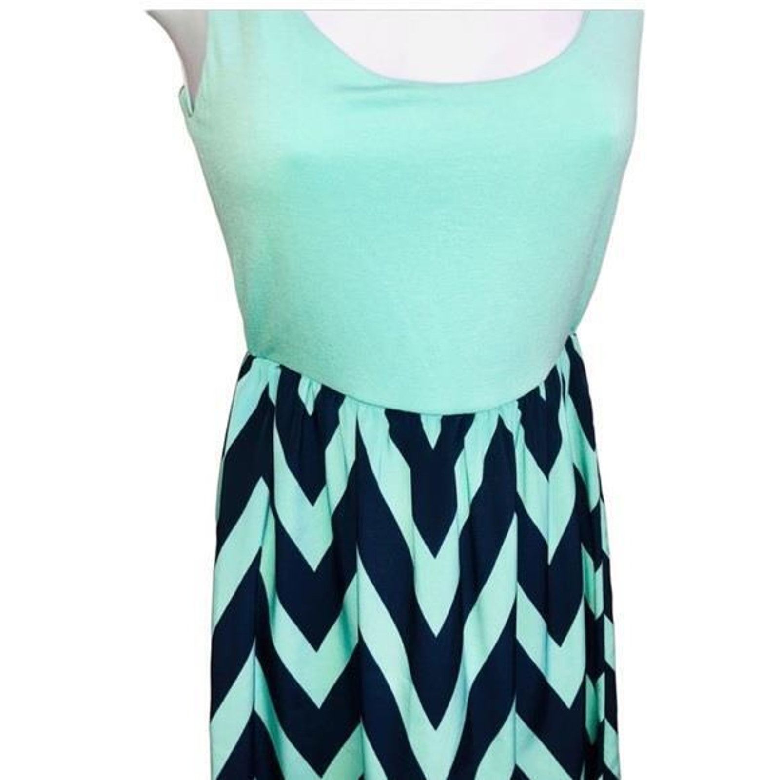 Other Mint Navy Blue Sleeveless Chevron Fit Flare Casual Sundress Size S / US 4 / IT 40 - 4 Thumbnail