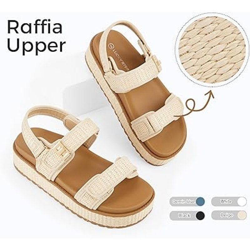 Other Lucky Step Size 7 Tan Raffia Platform Open Toe Sandals Size US 7 / IT 37 - 3 Thumbnail