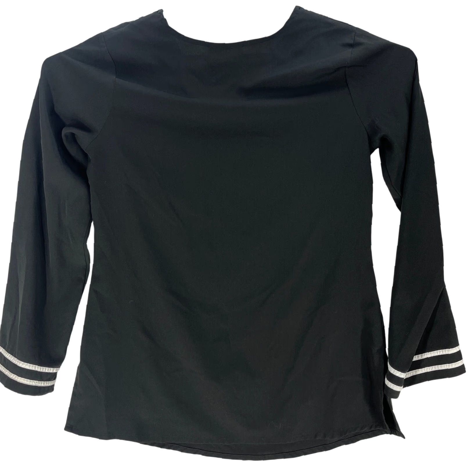 Vintage eShakti Blouse M Black White Bell Sleeve V-Neck Minimalist Boho Hippie Bohemian Prairie Shirt Womens Size M / US 6-8 / IT 42-44 - 3 Thumbnail