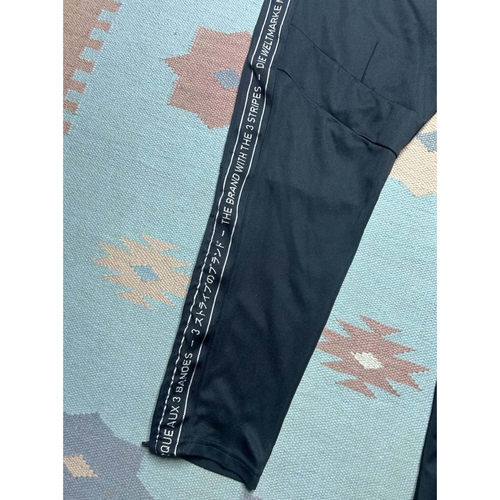 Adidas VINTAGE Adidas track pants polyester joggers black three stripes spell out men’s XL Size US 36 / EU 52 - 2 Thumbnail