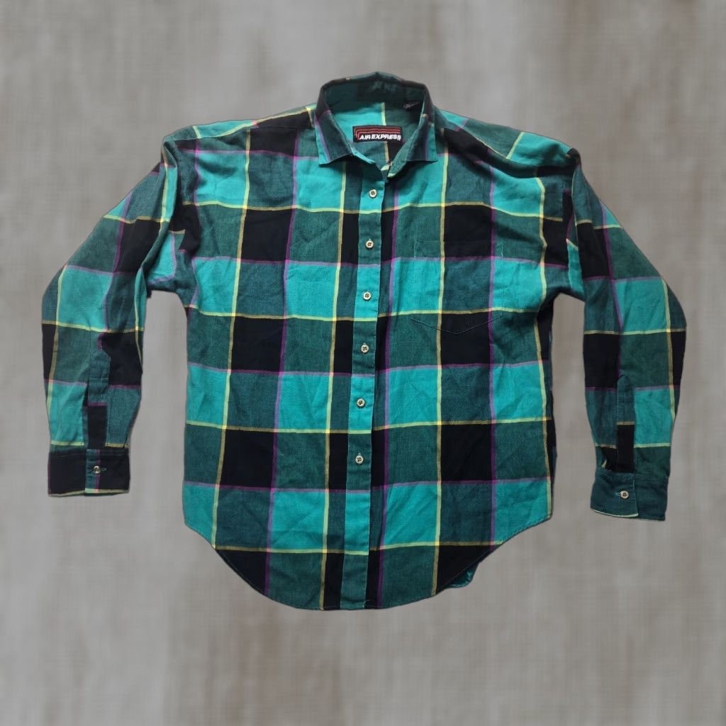 Express VINTAGE Air Express Shirt Adult Women L Green Plaid Button Down Oversized Shirt Size L / US 10 / IT 46 - 1 Thumbnail