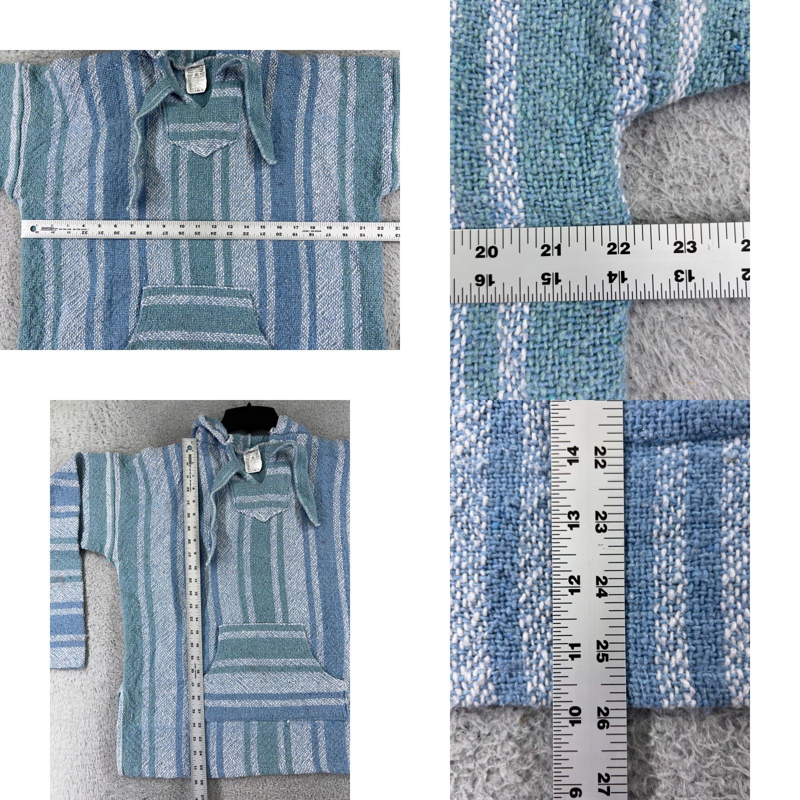Vintage Baja Hoodie Adult Large Blue Stripe Acrylic Knit Pullover Hooded Sweatshirt Mex Drug Rug Size US L / EU 52-54 / 3 - 8 Thumbnail