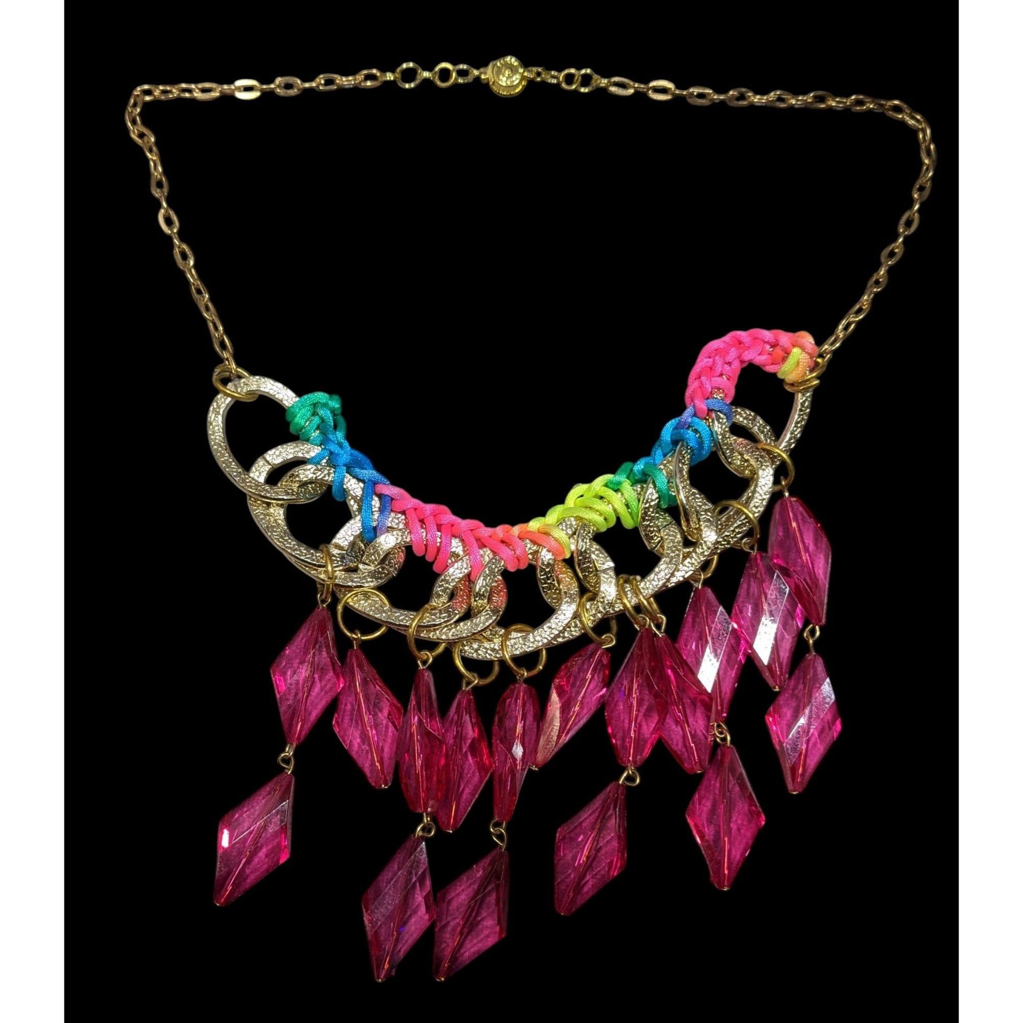 Other Neon Rainbow Glam Gem Fringe Statement Necklace Size ONE SIZE - 1 Thumbnail