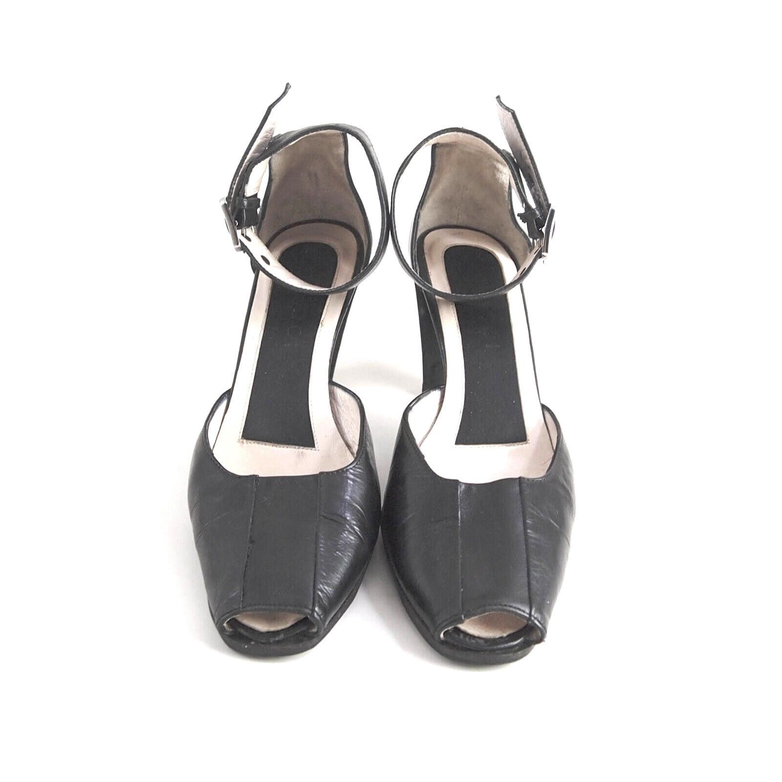 Gucci Gucci Peep Toe Sandals Black Leather Size US 7 EU 37 C Size US 7 / IT 37 - 3 Thumbnail