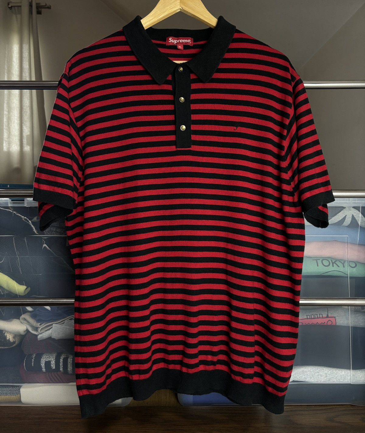 Supreme Supreme Knitted Polo Striped Red Black Kurt Cobain Vibe Size US XL / EU 56 / 4 - 1 Thumbnail