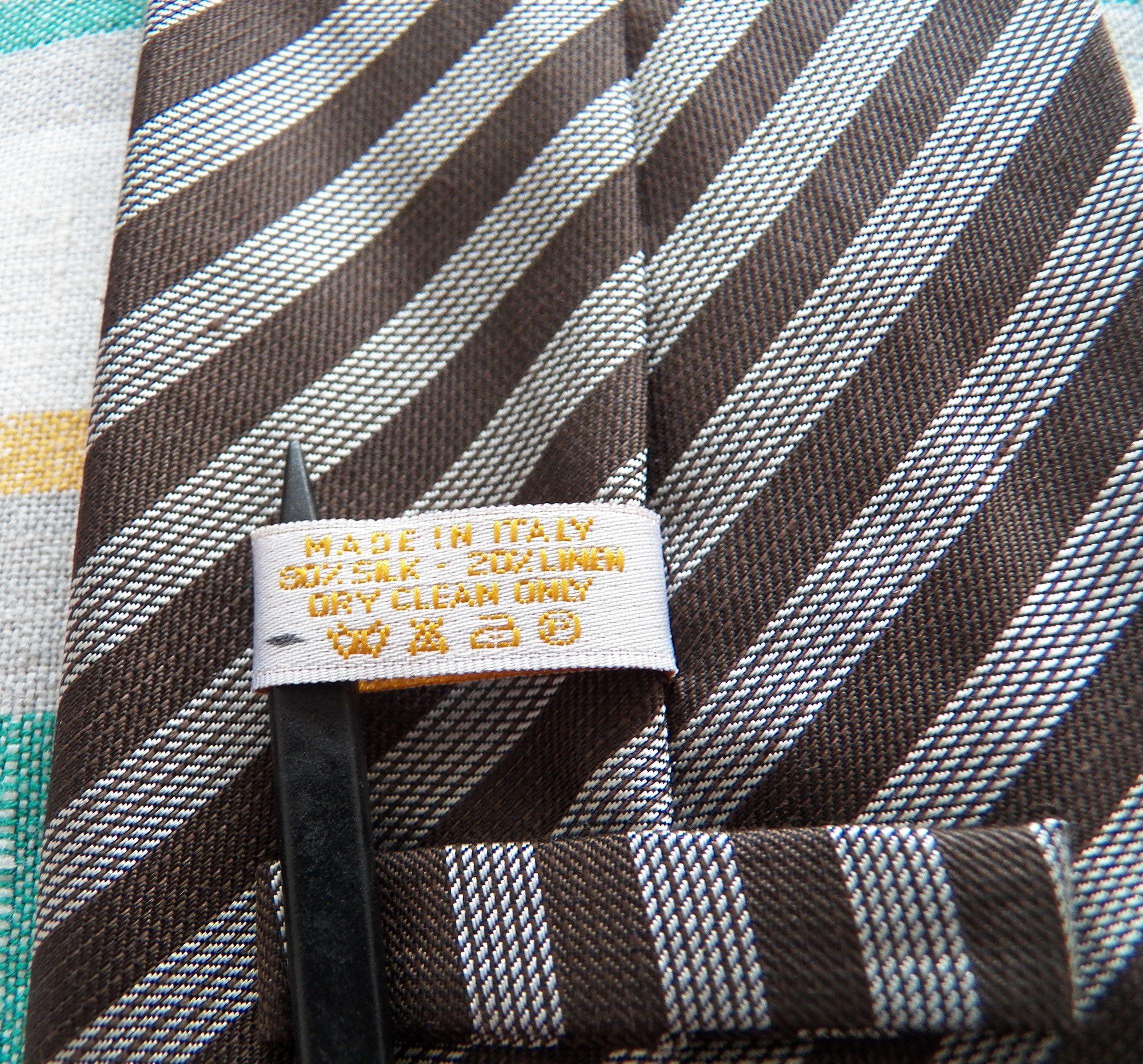 Bvlgari Silk Linen Necktie woven grey brown diagonal stripe tie Size ONE SIZE - 5 Thumbnail