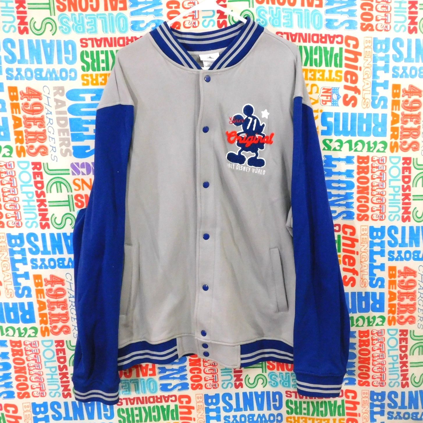 Disney Mickey Mouse Letterman Jacket Size 2XL Gray Blue Soft Shell Size US XXL / EU 58 / 5 - 1 Thumbnail