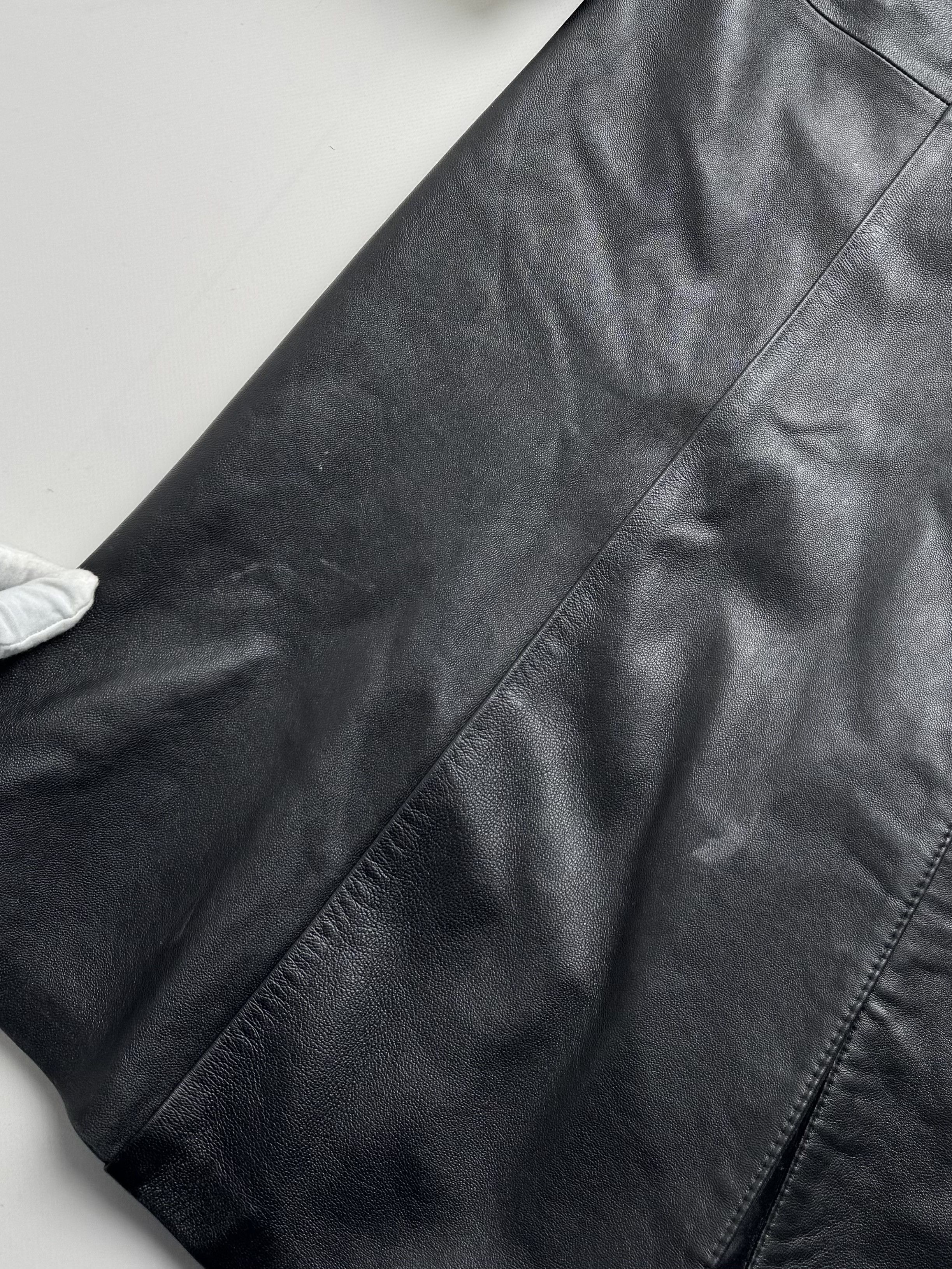 Vintage Vintage Black Leather Coat Long Button Up Shearling Collar Size L / US 10 / IT 46 - 4 Thumbnail