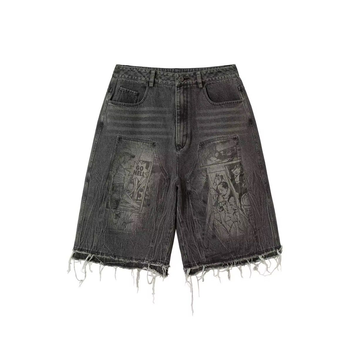 Other Streetwear Gothic Punk Washed Denim Printed Shorts Size US 32 / EU 48 - 4 Thumbnail