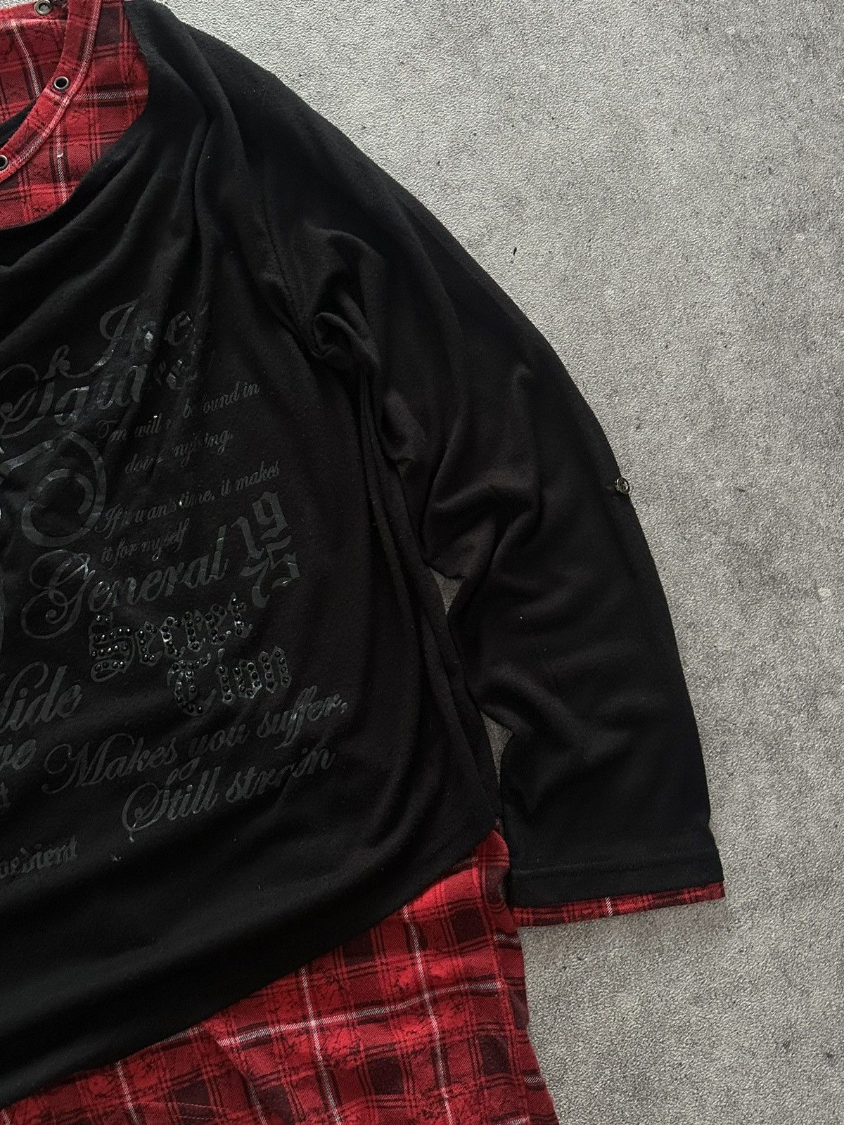 If Six Was Nine Japanese Baumere Double Layer Plaid Studded Punk Tee Size US M / EU 48-50 / 2 - 4 Thumbnail