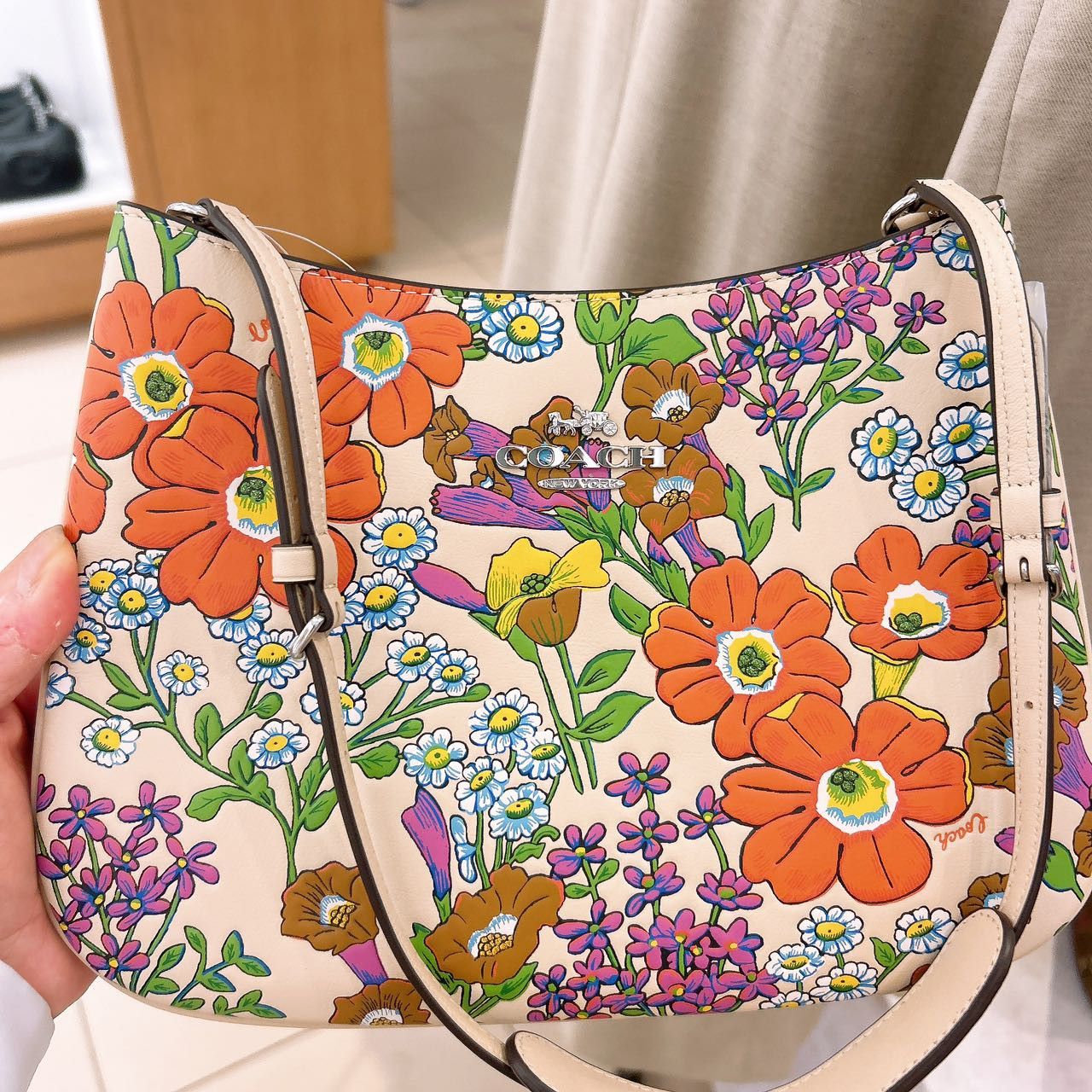 image of Coach Penelope Shoulder Bag With Floral Print Cr162 in Silver, Women's