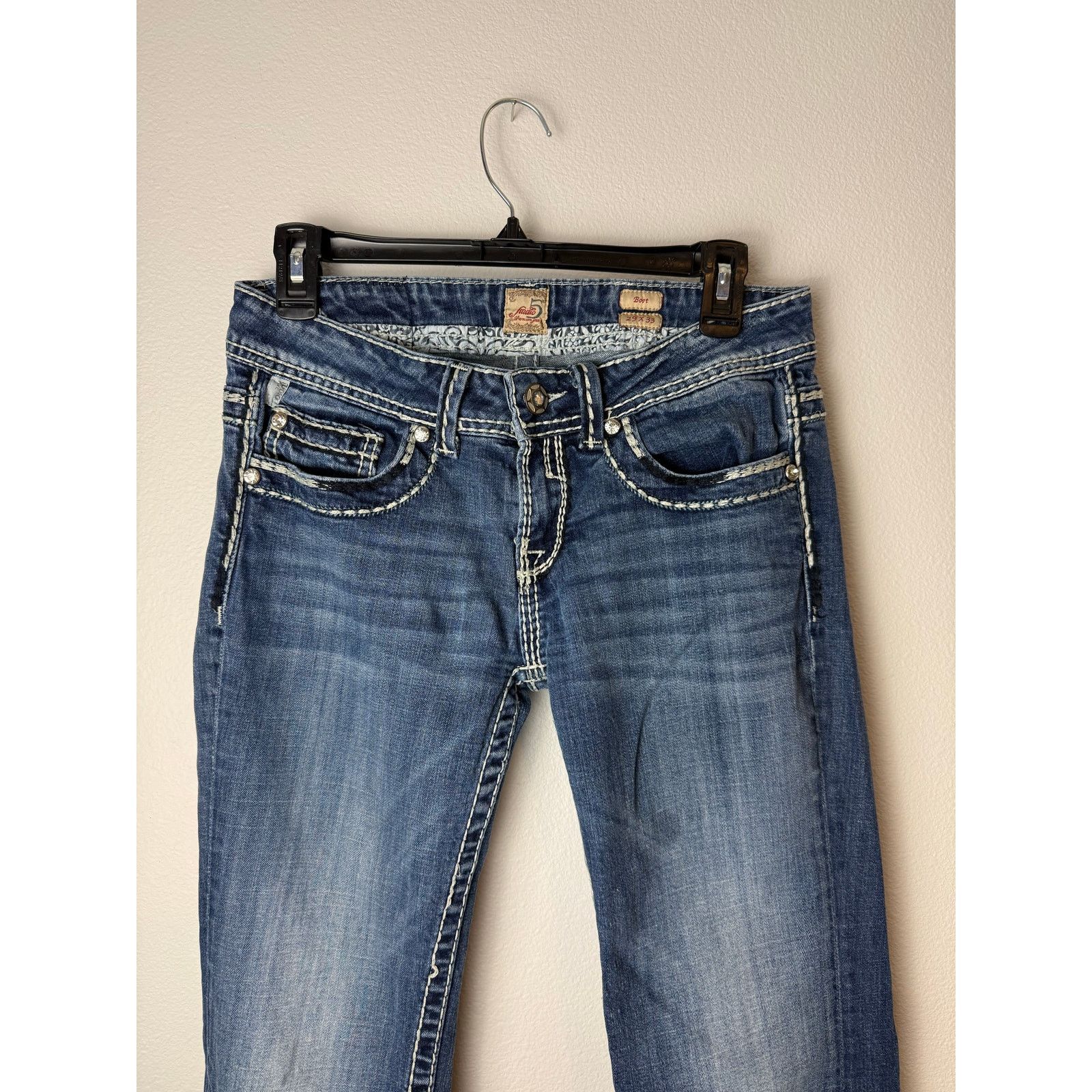 Miss Me Studio 5 Bootcut Jeans 29v33, Thick Stitch Embellished bling Size 29" - 5 Thumbnail