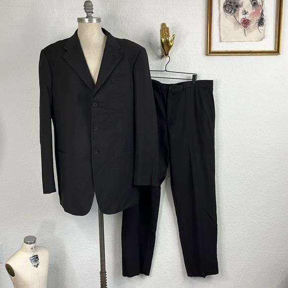 Giorgio Armani Giorgio Armani Pure Wool Silk Textured 2 Pc 3 Button Suit su Size 48L - 2 Thumbnail