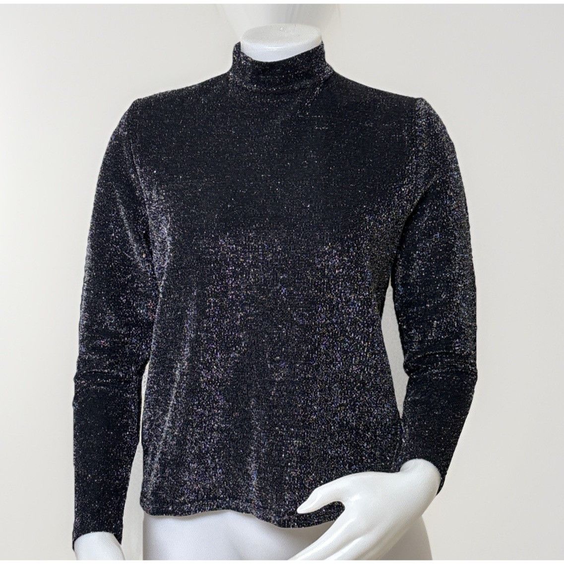 Other Vtg Black Silver Shiny Lurex Top Womens M Long Sleeve Mock N Size M / US 6-8 / IT 42-44 - 1 Thumbnail