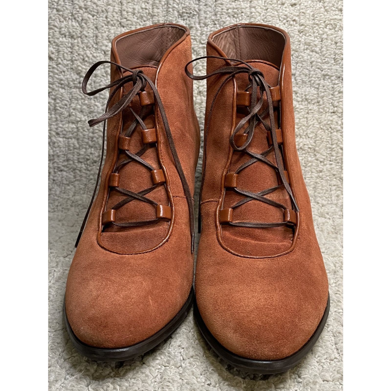 Max Mara Max Mara Rust Suede Boots 40 9.5 10 Round Heels Lace Up Size US 9.5 / IT 39.5 - 6 Thumbnail