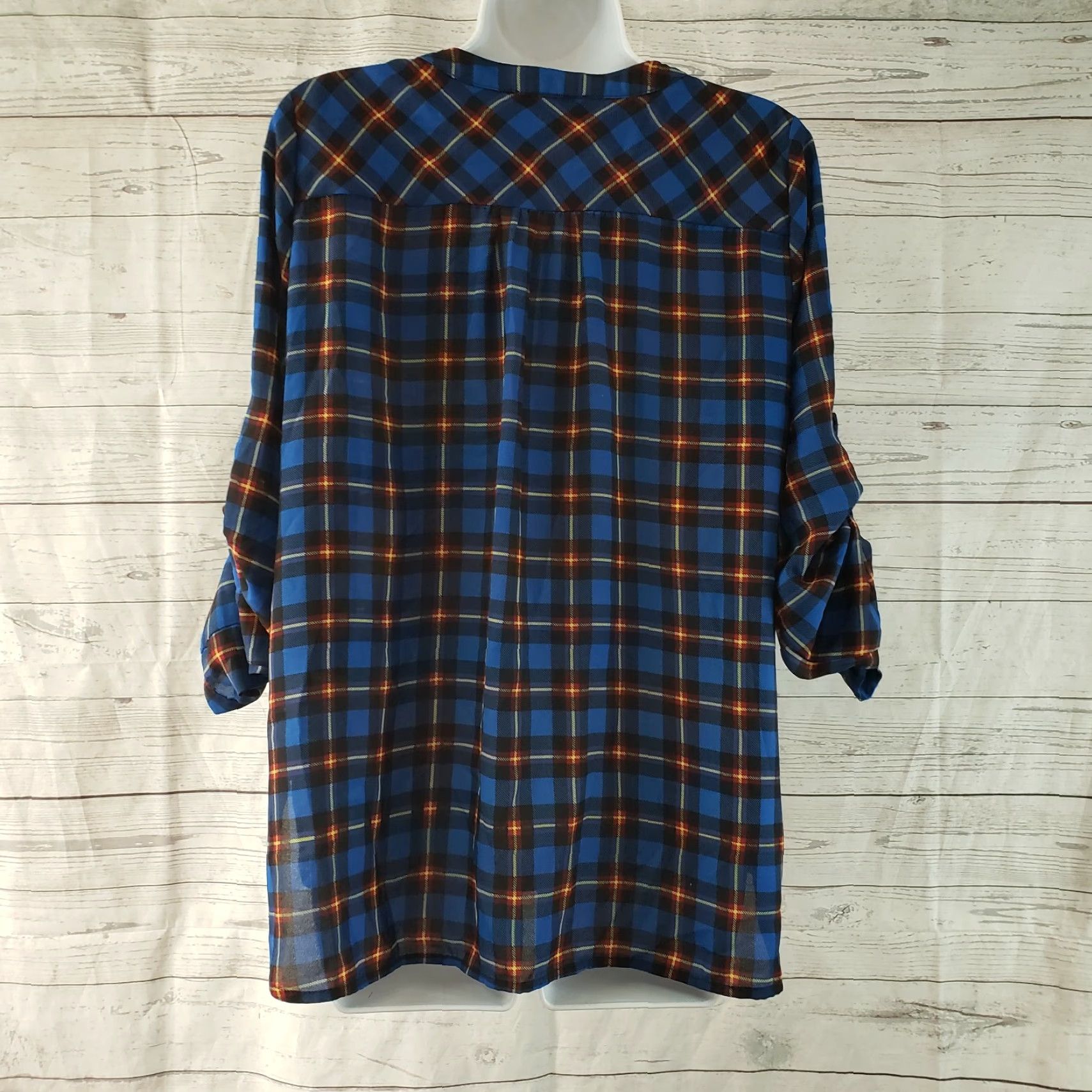Vintage Skies Are Blue Womens Popover Blouse Sz Medium Plaid Blue Red Tabbed Sleeves Long Sleeve Casual Shirt Blouse Adult M Regular Polyester Size M / US 6-8 / IT 42-44 - 4 Thumbnail