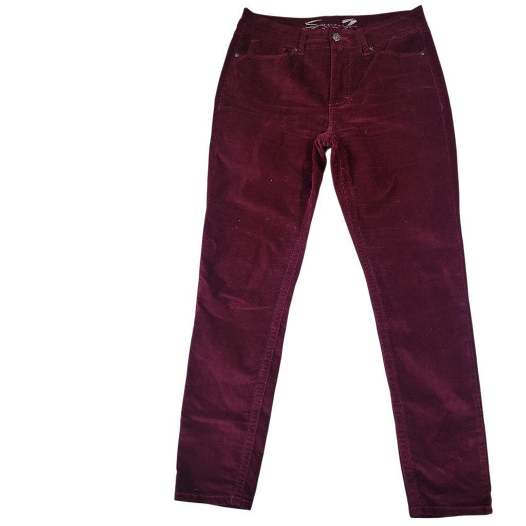 Seven 7 Seven 7 Tummyless High Rise Skinny Red Velvet Pants 10 Women Size 32" / US 10 / IT 46 - 2 Thumbnail