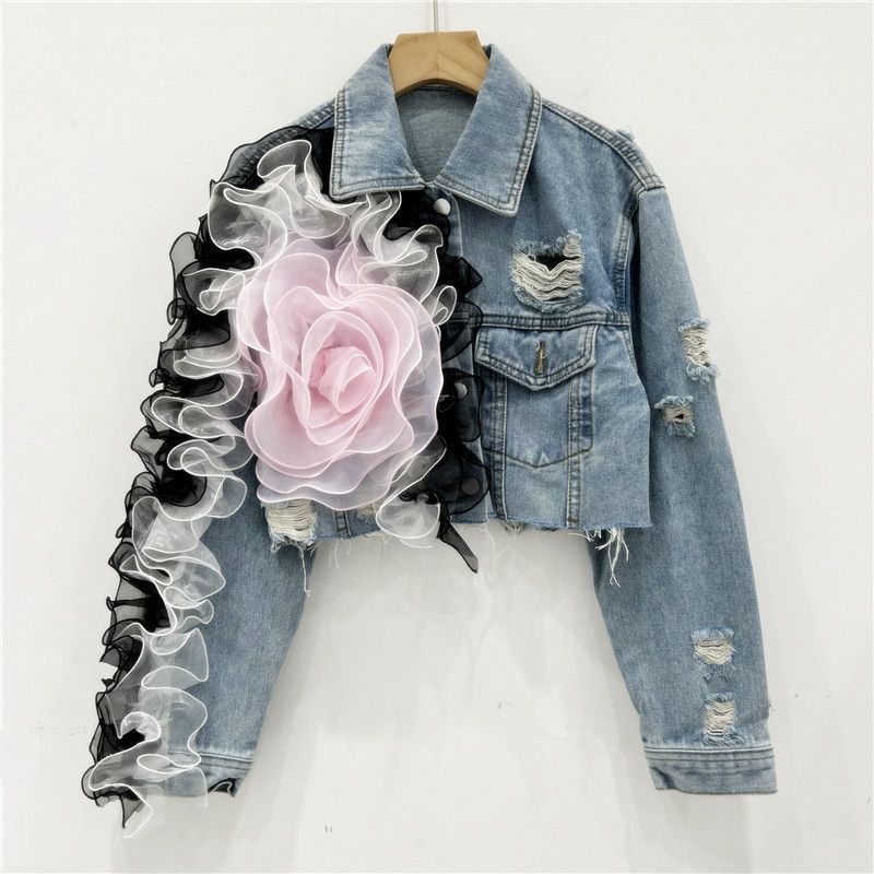 Japanese Brand Floral short denim jacket Size ONE SIZE - 1 Thumbnail