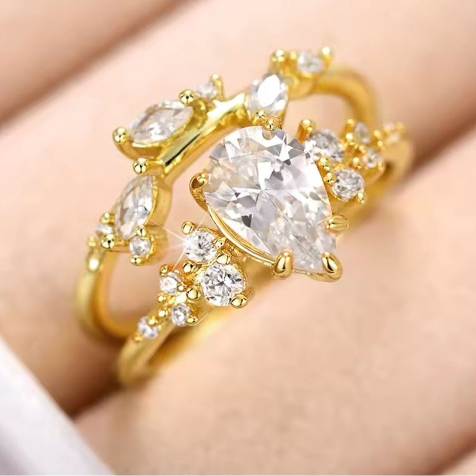 Other Pear Cubic Zirconia Set Rings for Women Exquisite Leaf Size ONE SIZE - 3 Thumbnail