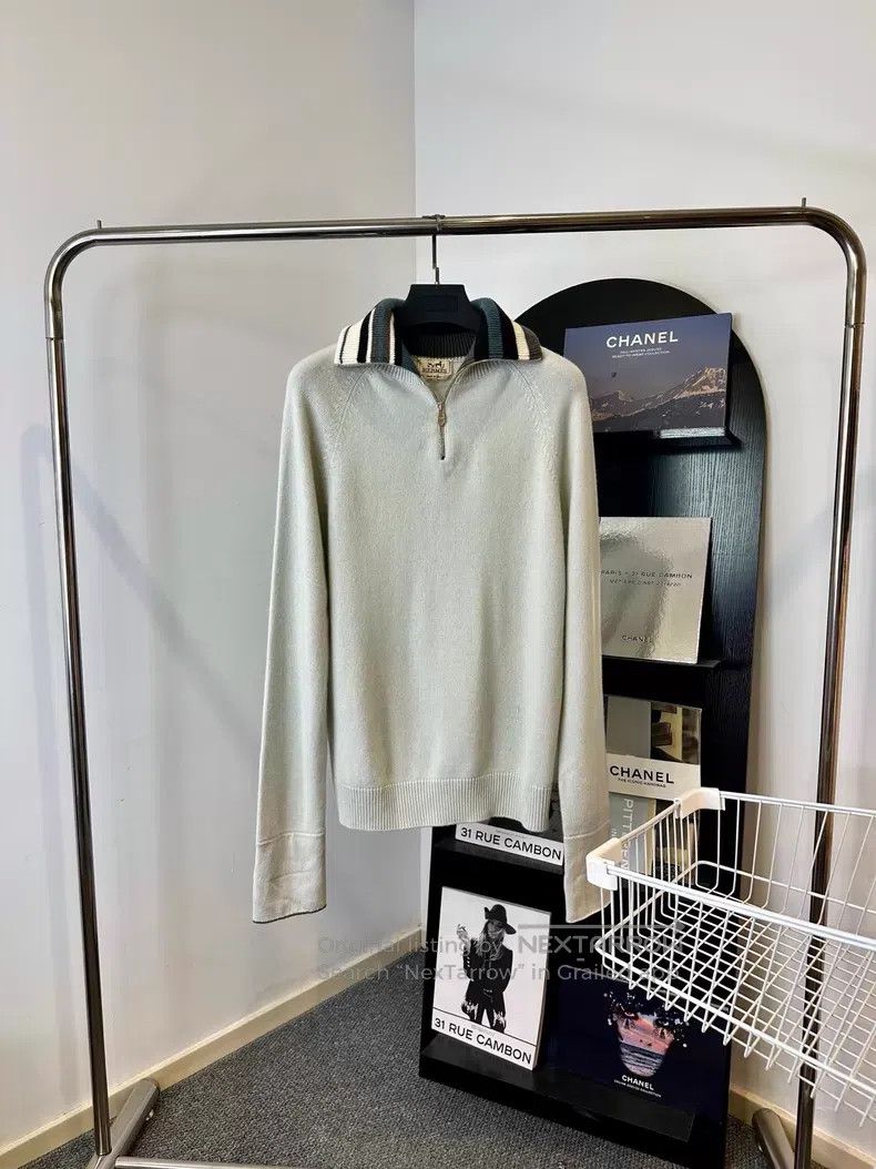 Hermes Hermes Asymmetrical Striped Zipper Long Sleeve Cashmere Sw Size US L / EU 52-54 / 3 - 1 Thumbnail