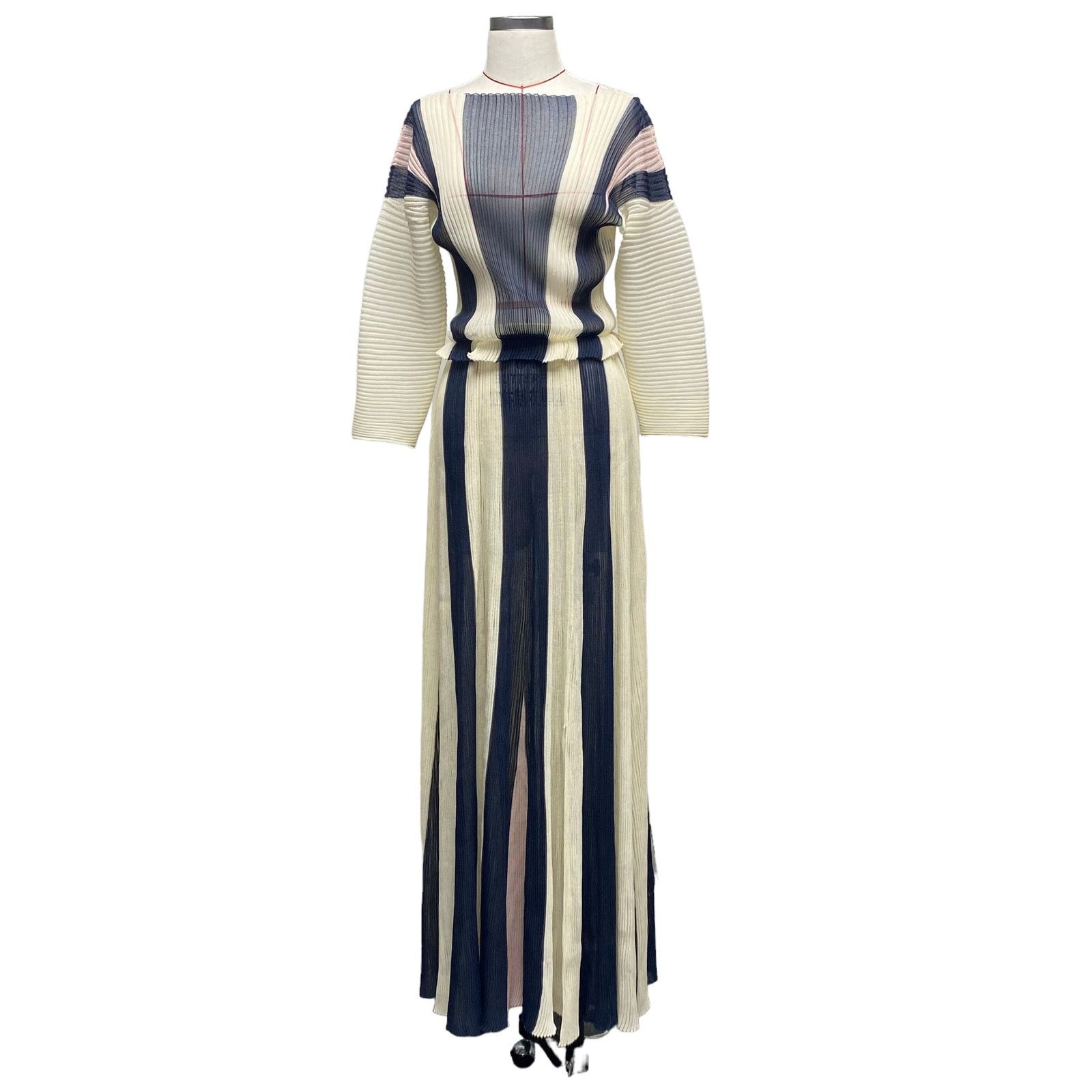 St. John St John Silk Pleated Stripe Long Sleeve Semi Sheer Dress Size S / US 4 / IT 40 - 3 Thumbnail