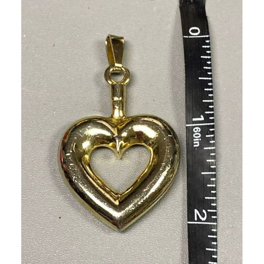 Other Vintage Gold-Tone Puffy Heart-Shaped Pendant Charm With Open Size ONE SIZE - 3 Thumbnail