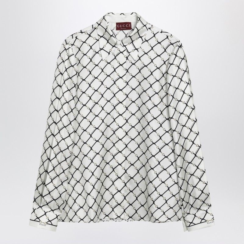 Gucci White Printed Silk Twill Shirt