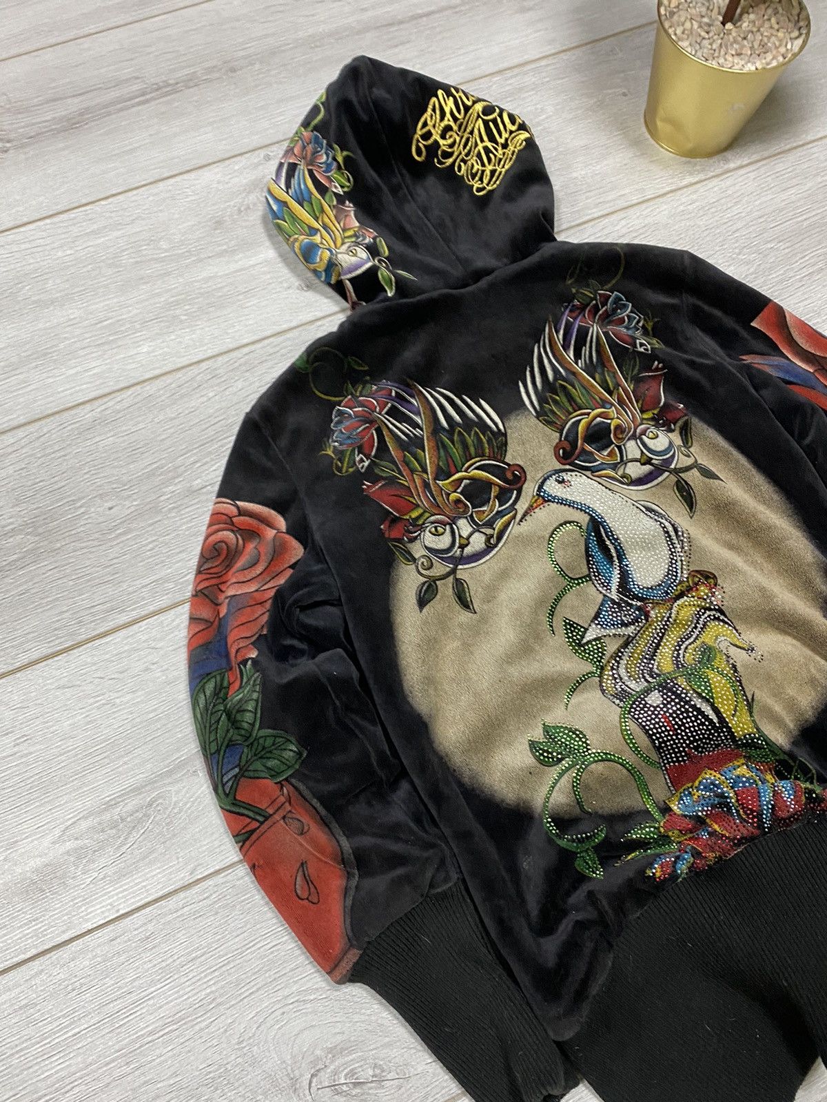 Ed Hardy Christian Audigier 🌹 velour all over print hoodie zip fleece Size M / US 6-8 / IT 42-44 - 6 Thumbnail