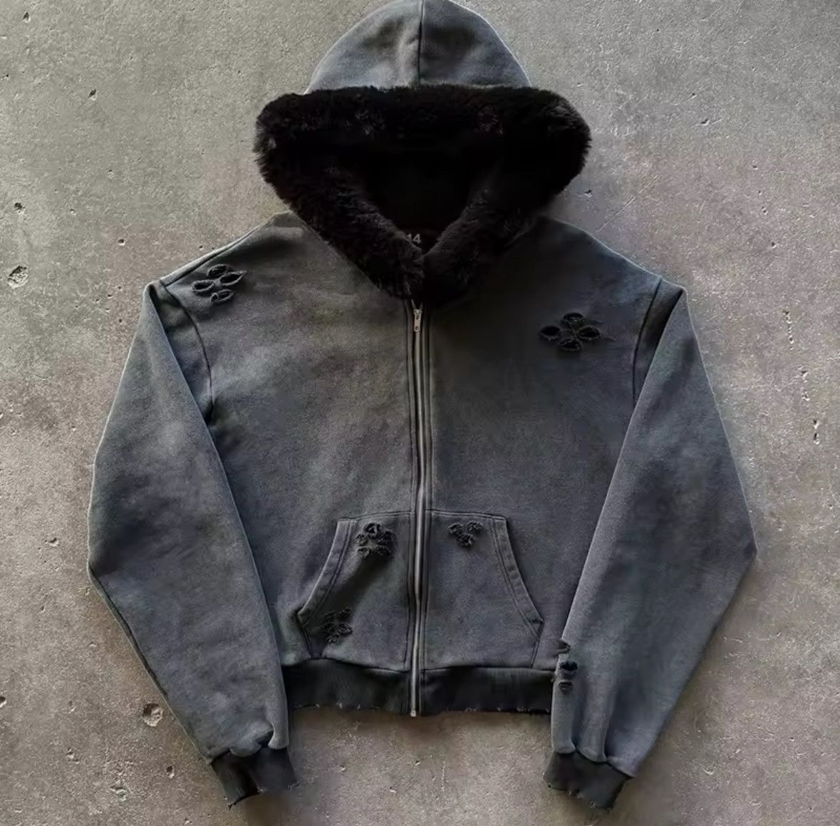 Other Fashion Punk Y2K Hip Hop Flower Ripped Zipper Hoodies Size US M / EU 48-50 / 2 - 3 Thumbnail