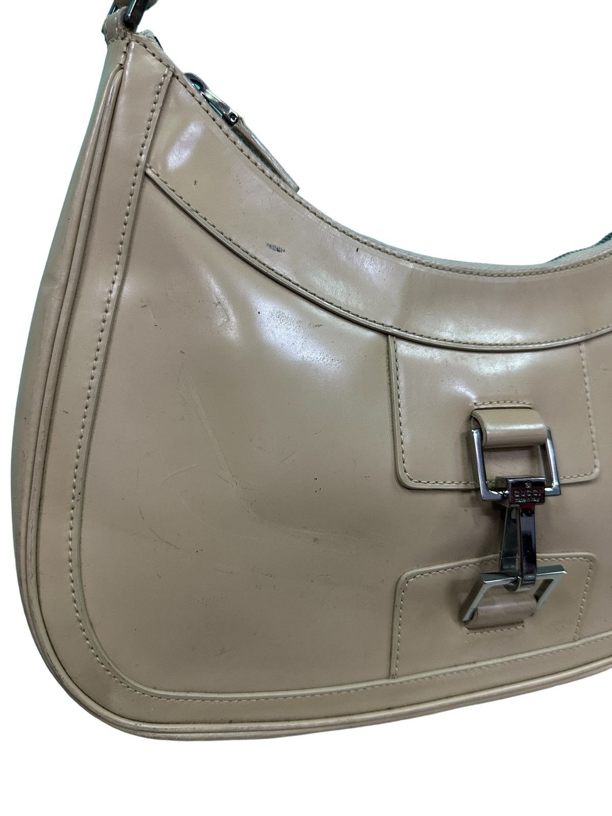 Gucci AUTHENTIC GUCCI BEIGE PATENT LEATHER JACKIE SHOULDER BAG Size ONE SIZE - 3 Thumbnail