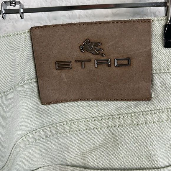 Etro Etro Cotton Mint Branded Leather Straight Leg Denim Jeans Size US 36 / EU 52 - 8 Thumbnail