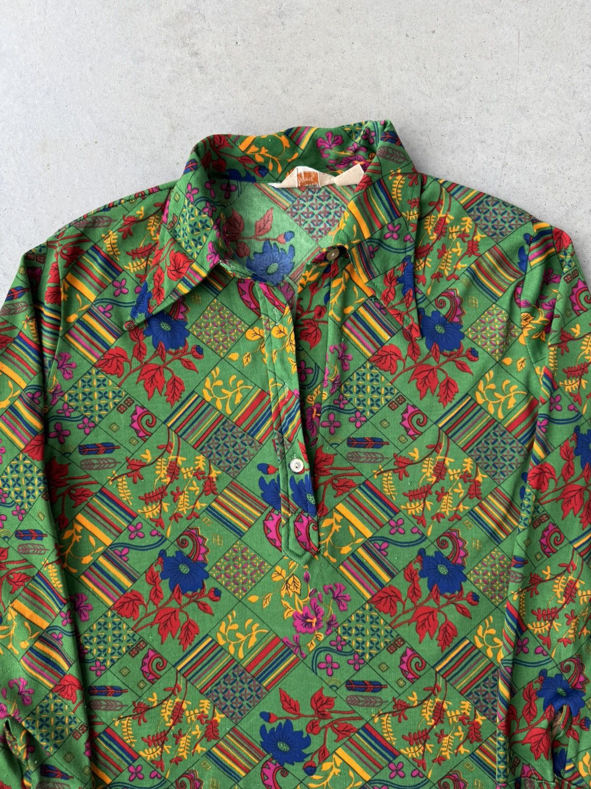 Vintage Vintage 1970s Floral Print Cotton Dress Shirt Size XL / US 12-14 / IT 48-50 - 3 Thumbnail