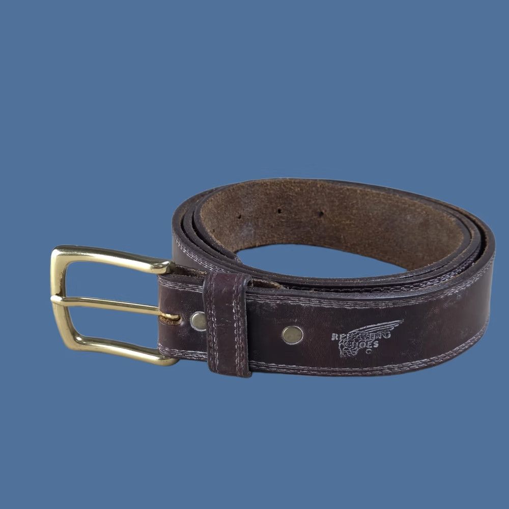 Vintage Red Wing Leather Belt Brown Stitching Solid Brass Buckle Made In USA Size 50 Mens Size ONE SIZE - 1 Thumbnail