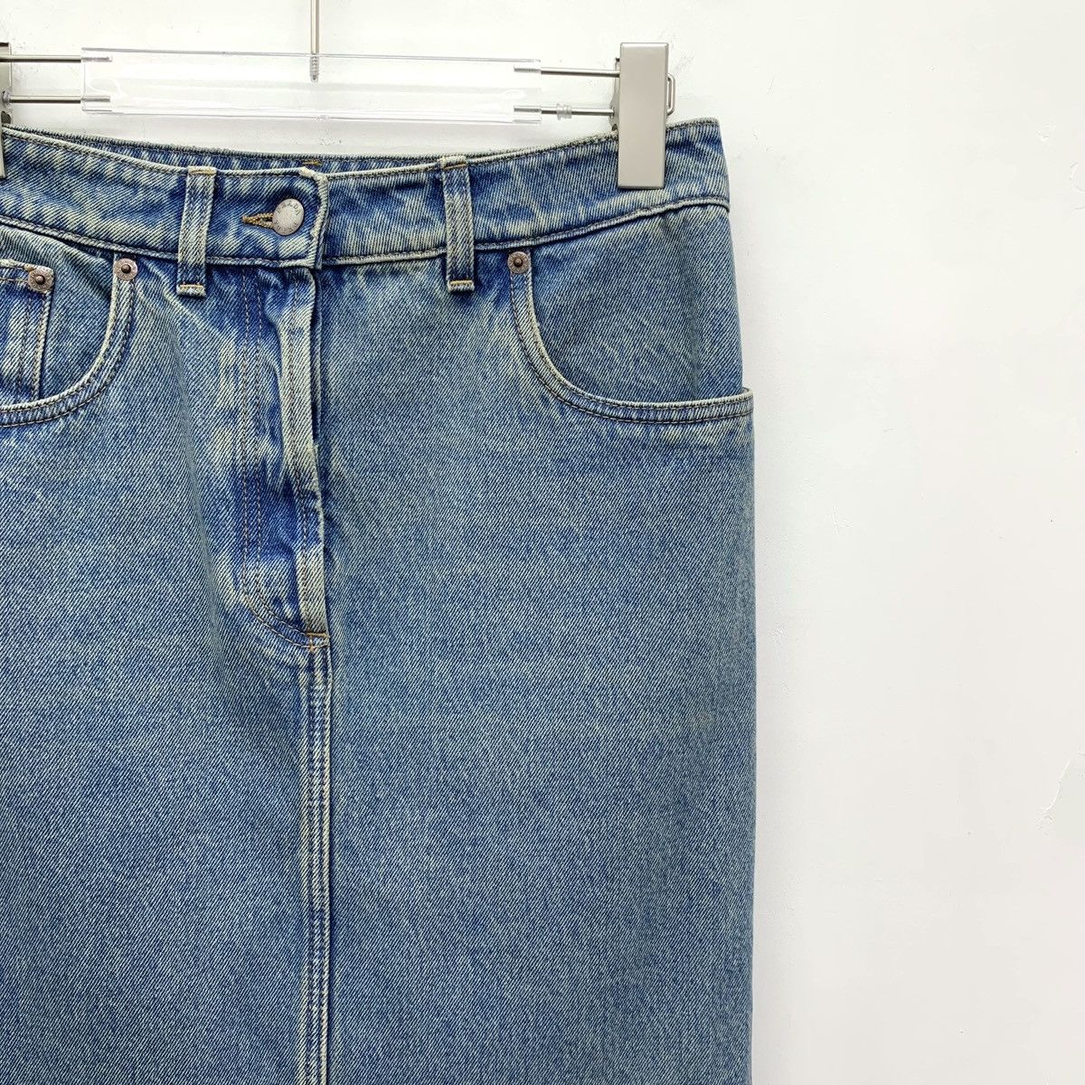 Prada Prada Blue Washed Triangle Logo Denim Long Skirt K26WX Size 25" / US 0 / IT 36 - 3 Thumbnail