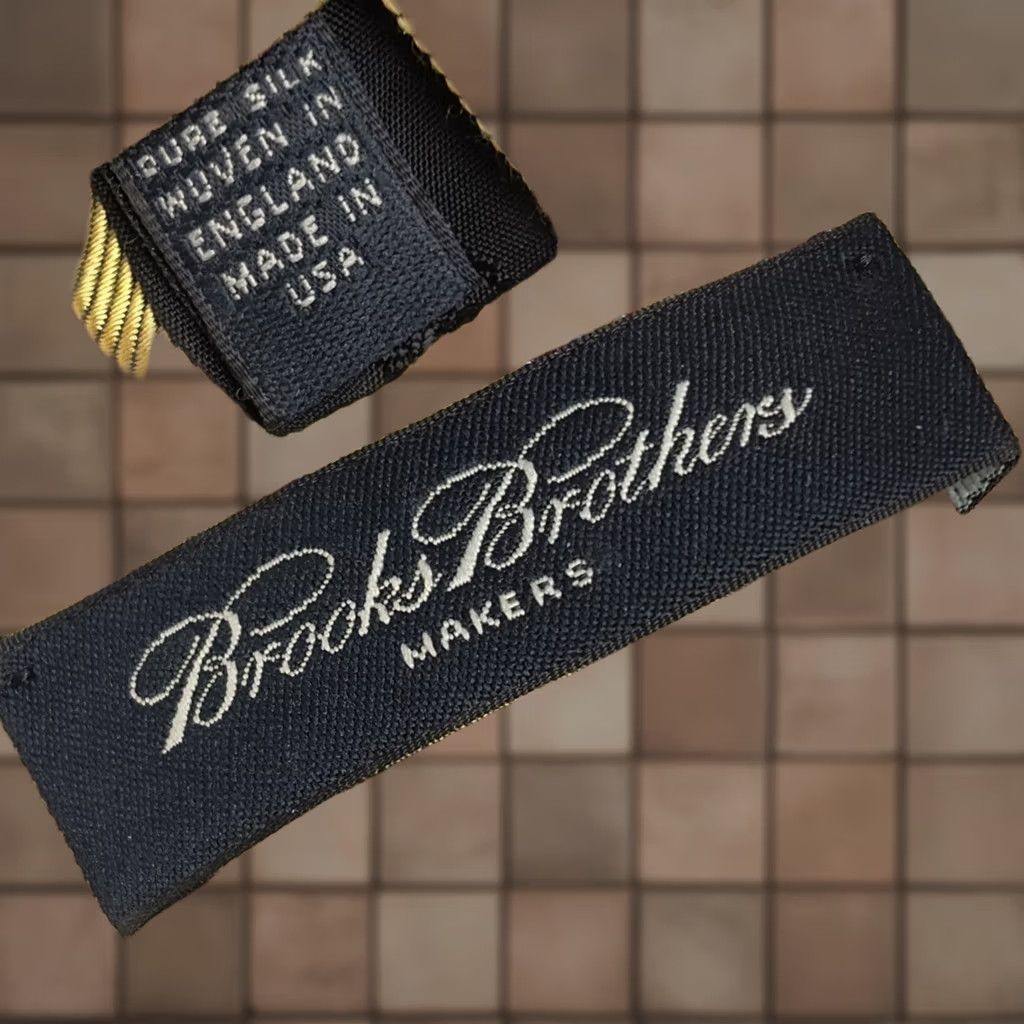 Brooks Brothers Makers Tie Gold Geometric Silk Necktie Usa Made Long 61.5" Wide 3.75" Medallion Mens Vintage, Men's