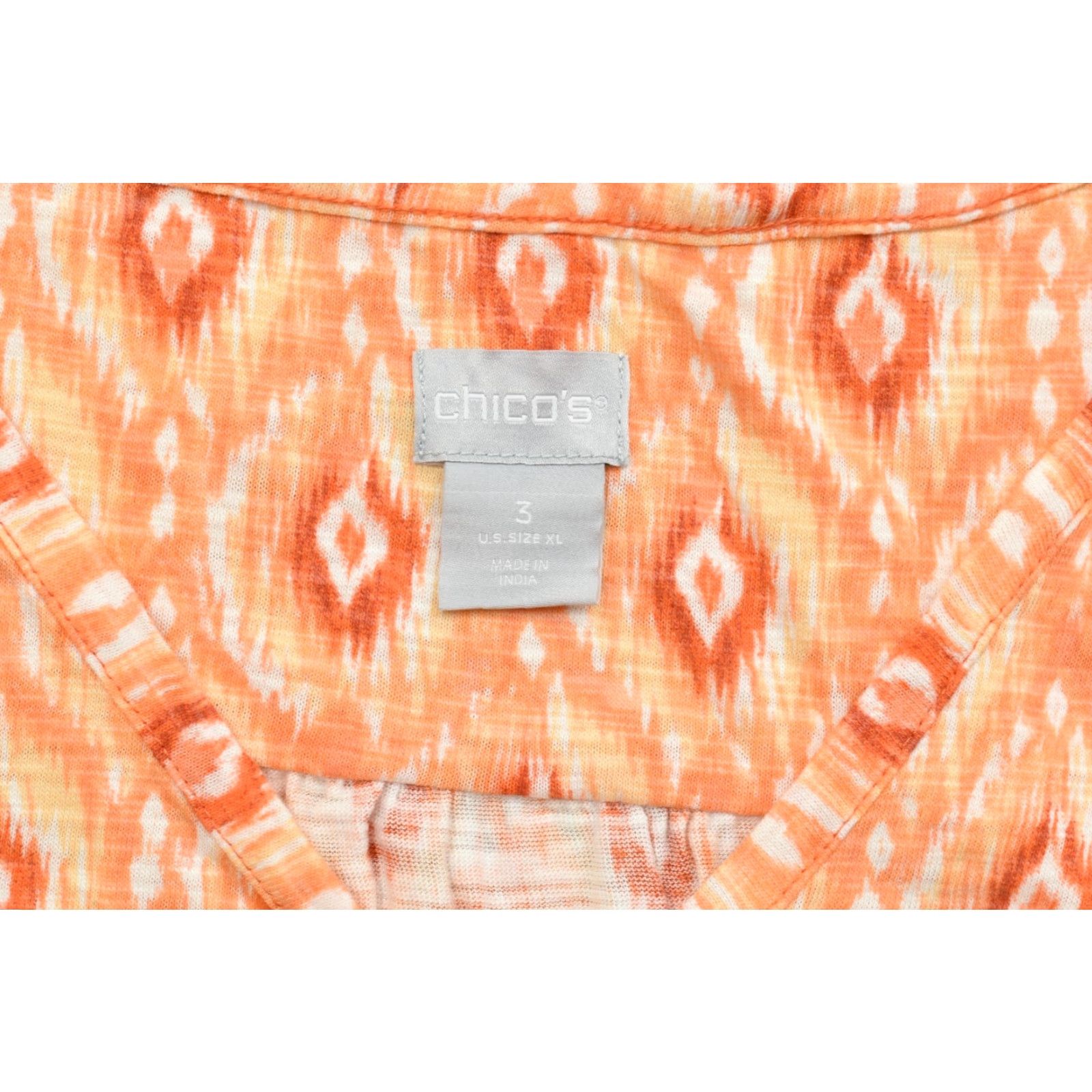 Vintage Chico's Orange Ikat Print V-Neck Henley Short Sleeve Cotton Modal Blouse XL Womens Blouse Vintage No Size 40" / US 18 - 7 Thumbnail