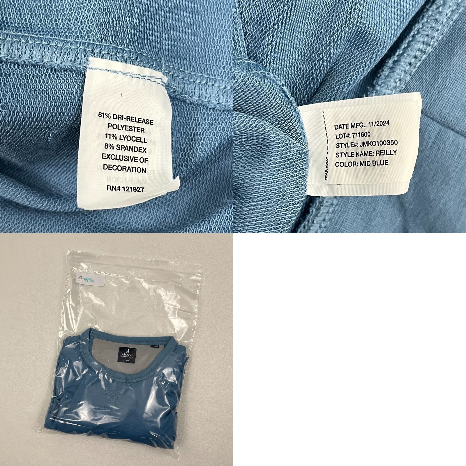 johnnie-O Johnnie O Reilly Pullover Mens XL Mid Blue Performance Stretch Crewneck Casual Sweater Sport Golf Gym Running Fashion Knit Shirt Mens XL Blue Size US XL / EU 56 / 4 - 8 Thumbnail