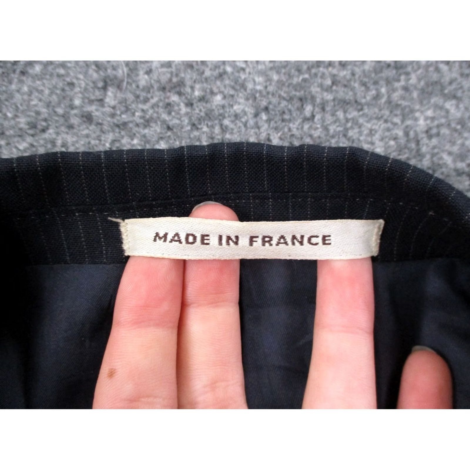 Yves Saint Laurent VINTAGE Yves Saint Laurent Blazer Jacket Mens 42 Navy Striped Tuxedo Style Four-Button Two-Button Inner Pockets Blue Cotton Casual Business Jacket Size 42R - 6 Thumbnail