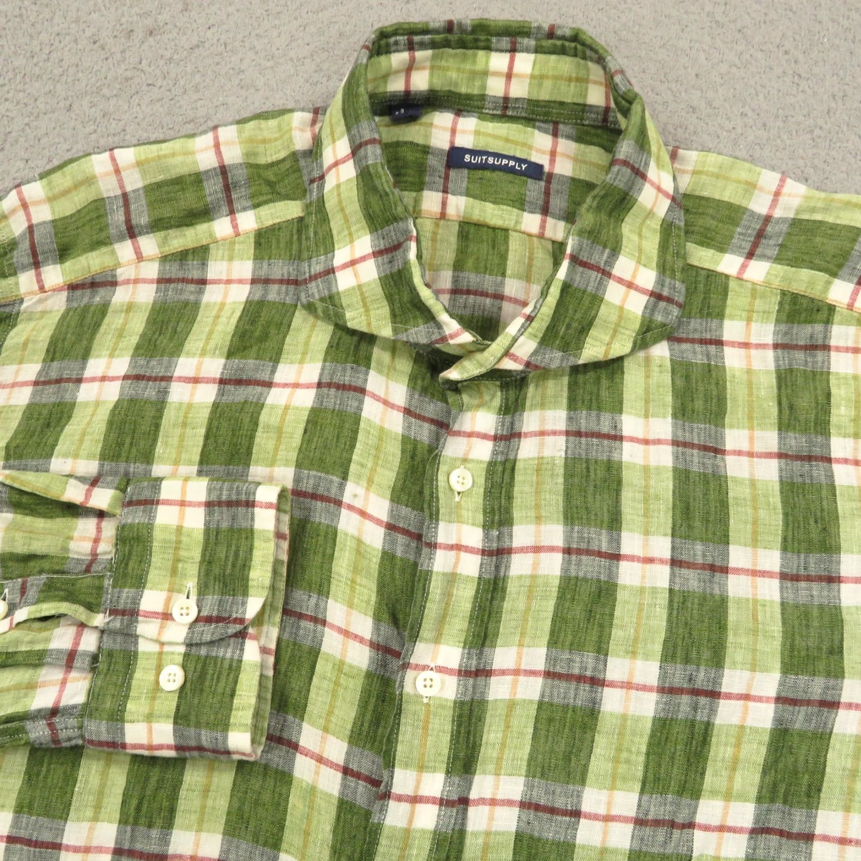 Suitsupply SuitSupply Shirt Mens 46 Regular 17.5 Green Linen Button Size US XXL / EU 58 / 5 - 2 Thumbnail