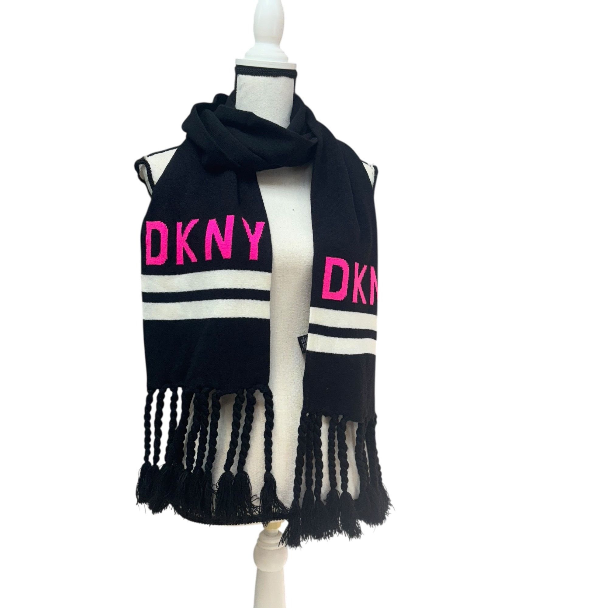 DKNY DKNY Logo Stadium Scarf With Tassel Fringe, Neon Pink, 8-1/2 Size ONE SIZE - 7 Thumbnail